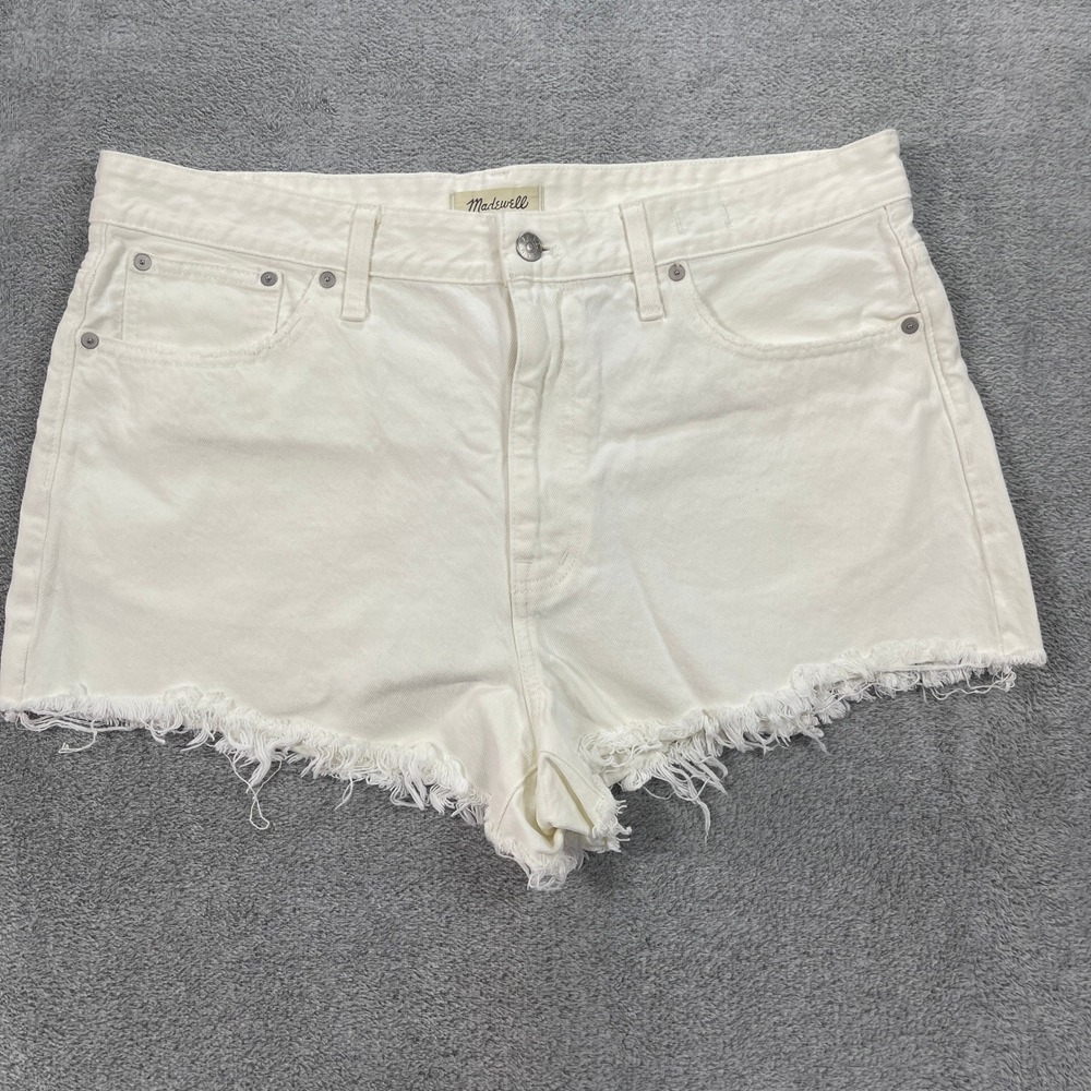 Madwell Relaxed Denim Shorts Women 32 White High Rise Frayed Hem 100% Cotton